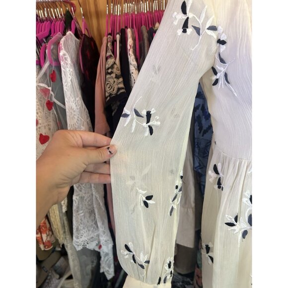 Feather Bone Anthropologie Feuille Embroidered Tunic Dress Ivory Sz 0 PETITE - Picture 7 of 13